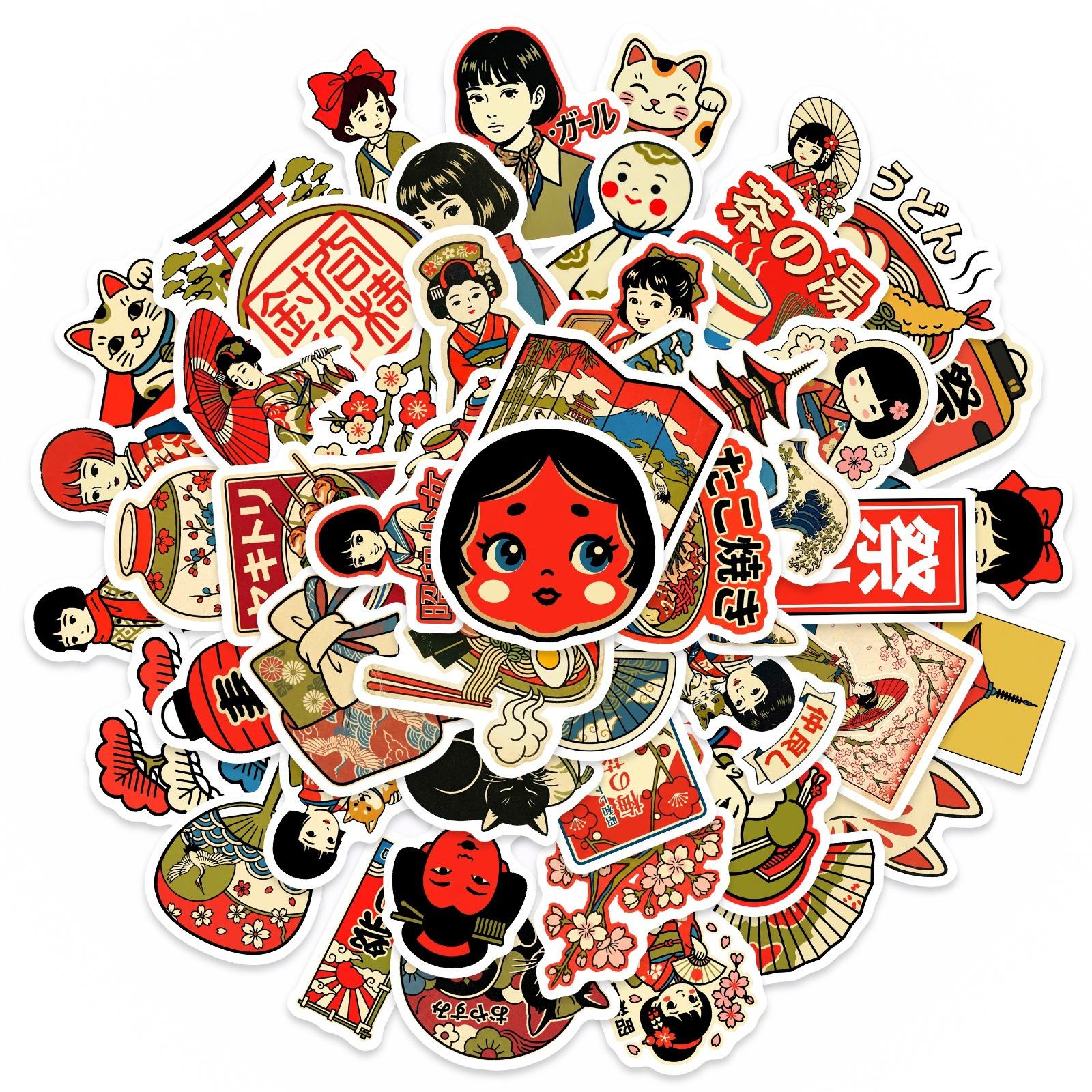 

50/100 Pcs Japanese Scenery Cartoon People Animal Culture Theme Stickers for Atmosphere Phone Furniture Window Laptop Decals