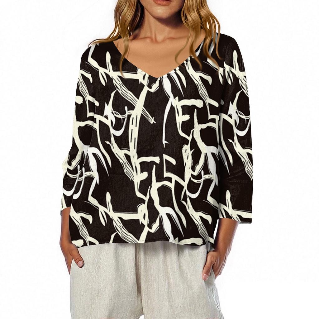 3/4 Length Sleeve Womens Tops Summer Trendy  V-Neck Blouses Dressy Casual  T-Shirt Summer Outfits Beach Vacation