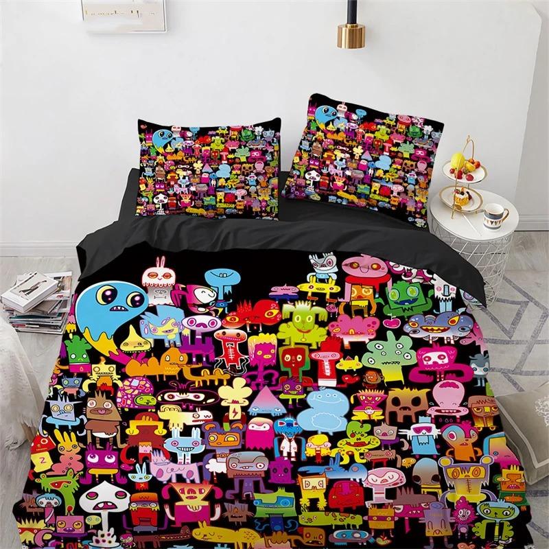 Cartoon Monster Bettbezug King Queen Größe Lieblich Lustig Tier Bettwäsche Set für Kinder Jungen Mädchen Anime Polyester Bettdeckenbezug