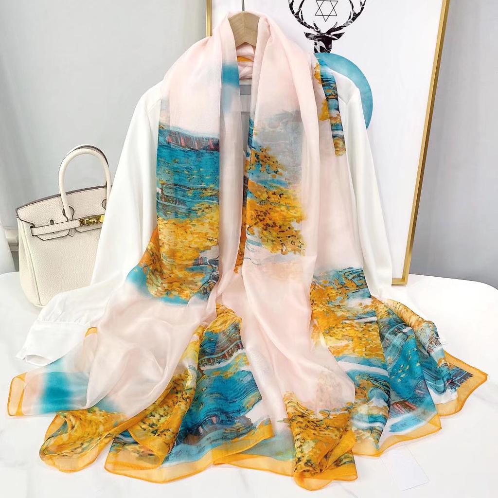 Print Silk Scarf Hijab Women Spring Deisgn Soft Beach Stoles Elegant Head Scarves Echarpe Shawl Satin Large Wrap Echarpe Bandana