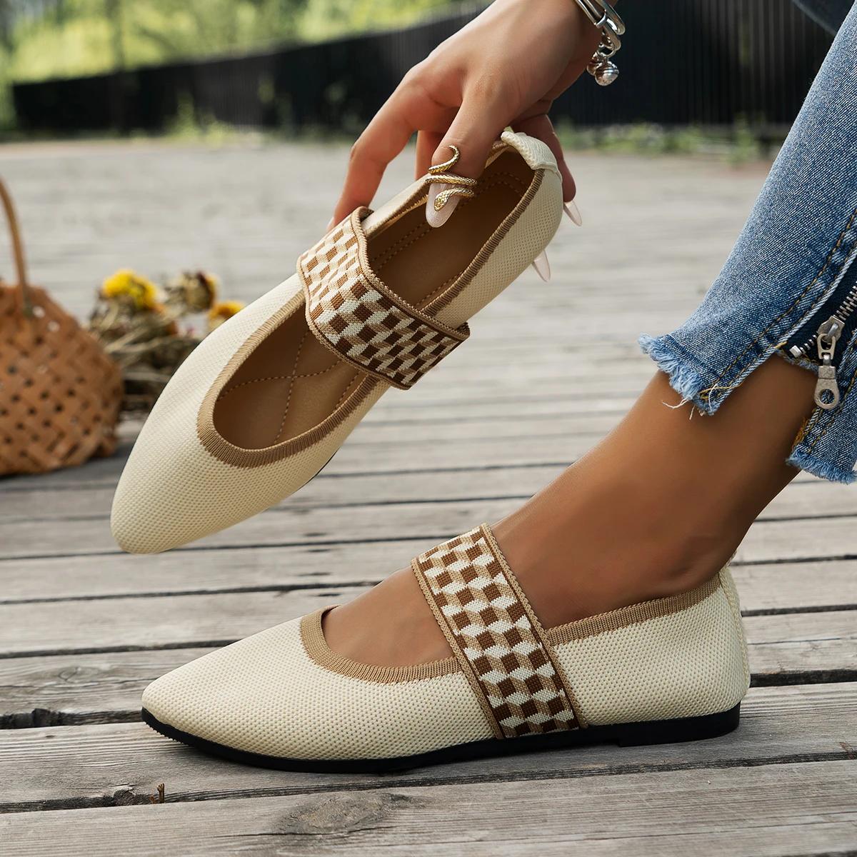 

Retro Breathable Work Loafers Comfortable/casual Women s Shoes Fashionable Mesh Shallow Mouth Pointed Toe Flat Shoes for Women 36 бежевый