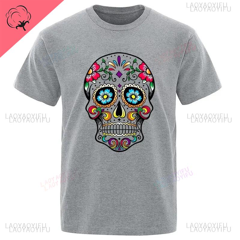 Summer New Arrival Hipster Street Style Loose Cool Skull Printed Loose Short Sleeve for Men Harajuku Mens Oneck Fashion Tee