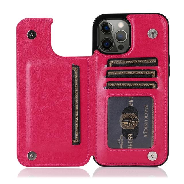 

Шкіряний чохол Wallet Double Button Stand для Iphone 14 Pro Max 13 Pro 12 11 Se 2022 X Xr Xs Max 8 7 6 6s Plus 5 5s із слотом для карток iPhone 12 Pro рожевий червоний колір