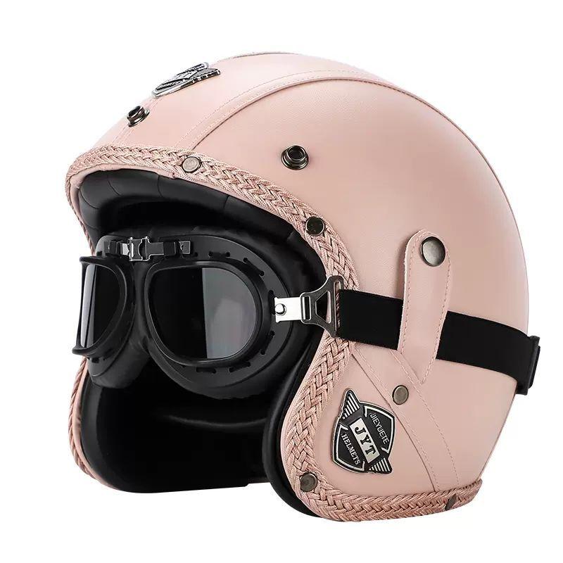 Retro Helmet Electric Motorcycle Leather Helmet Summer Pedal Cruise Motorcycle Harley Men and Women Three Quarter Helmet Half Helmet