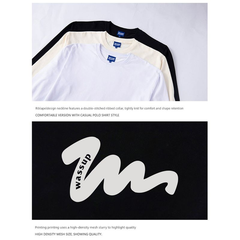 Wassup Heods Long-Sleeve T-Shirt Sketch Pure Cotton Base Shirt for Men and Women Couples American Street Fashion Brand Top Clothing