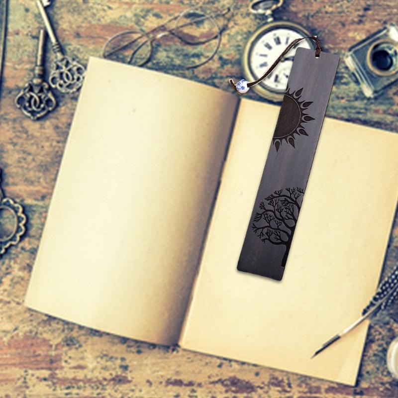 Wood Bookmarks, Unique Vintage Bookmarks Handmade Wood Page Mark Engraved Book Marks with Pendant for Book Lovers Gift