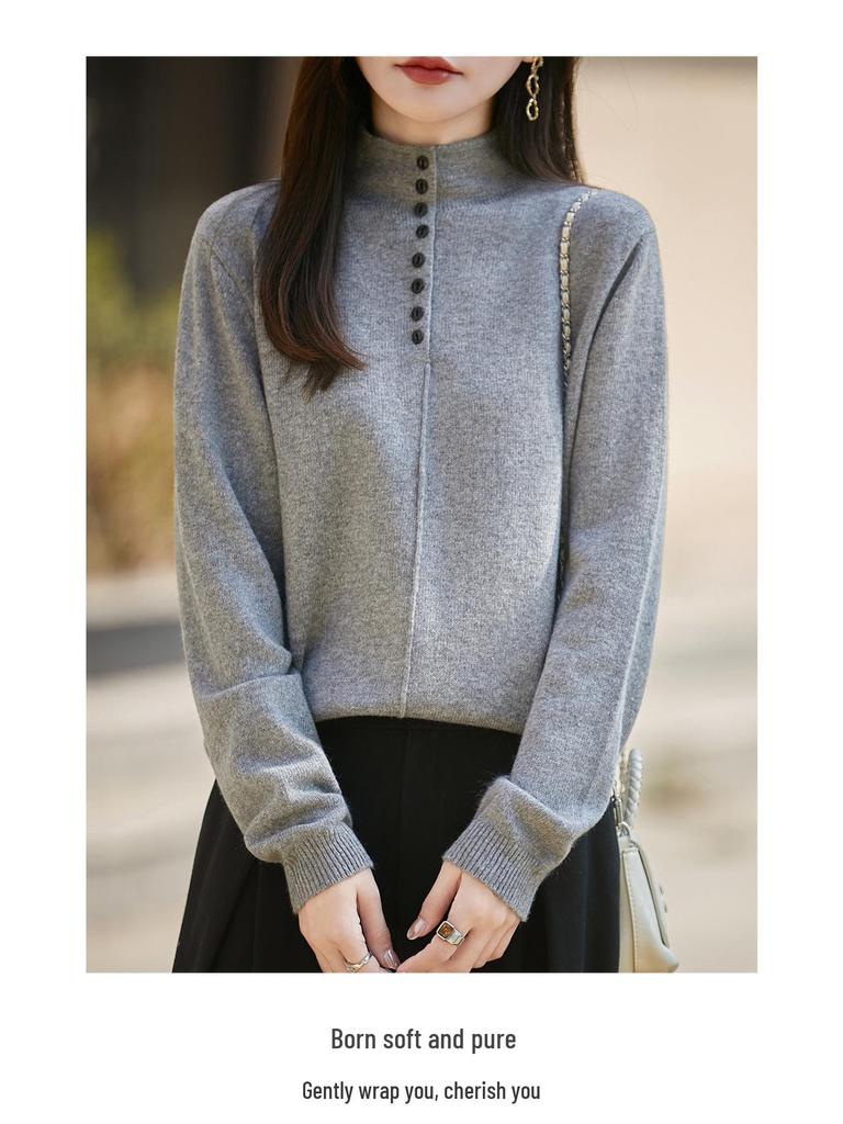 Stylish Women's Semi-High Neck Knit Sweater: French Autumn/Winter Collection