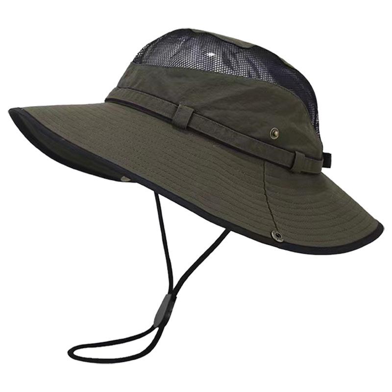 Unisex Wide Brim Mesh Sun Hat Uv Protection Breathable Adjustable Chin Strap Outdoor Hiking Fishing Bucket Hat