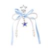 Versatile Multi-Color Webbing Faux Pearl Bow Rhinestone Star Keychain Charm