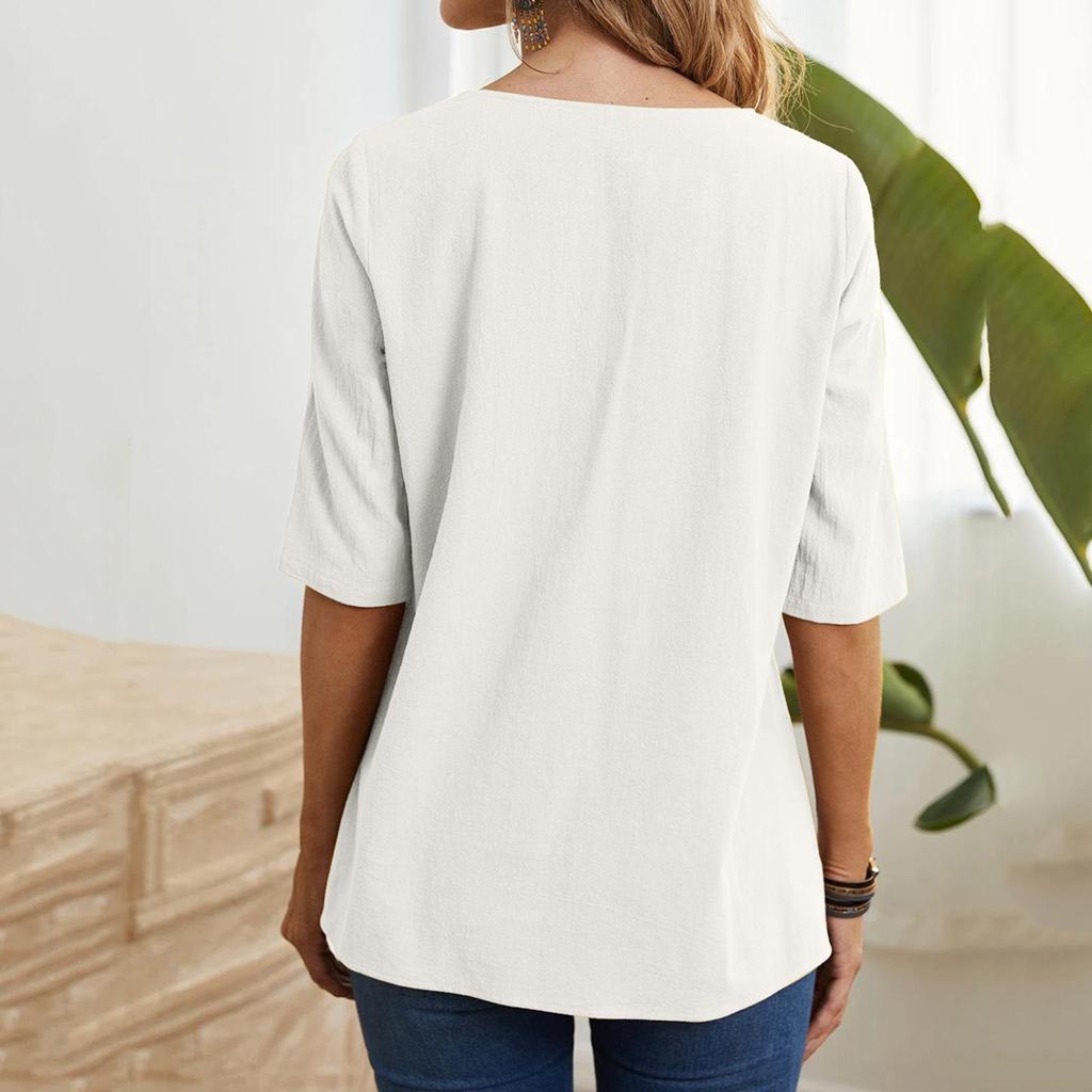 Europäisches & Amerikanisches Damen Unregelmäßiges Mittellanges Baumwoll-Leinen Schlankes Pullover-Oberteil