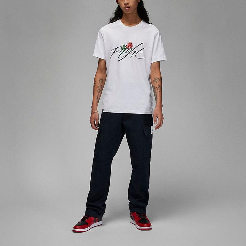 Jordan Hand-Painted Rose Letter Print Crew Neck Short Sleeve T-Shirt Men Tops White DQ7391-100