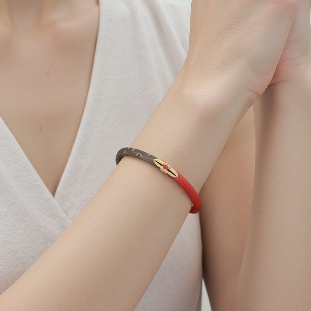 Louis Vuitton Calfskin Bangles Women's Brown & Red & Multicolor M6433