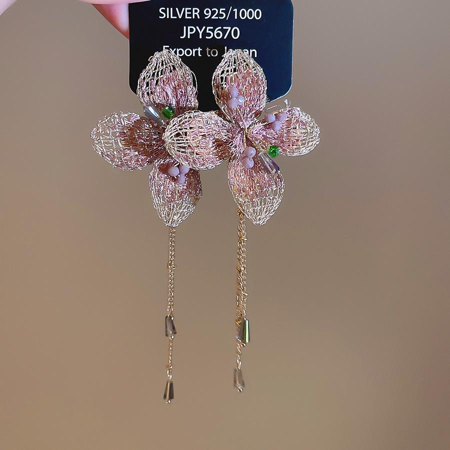 Silver Needle Pink Butterfly Zircon Cutout Stud Earrings - High-End Luxury Fashion Jewelry