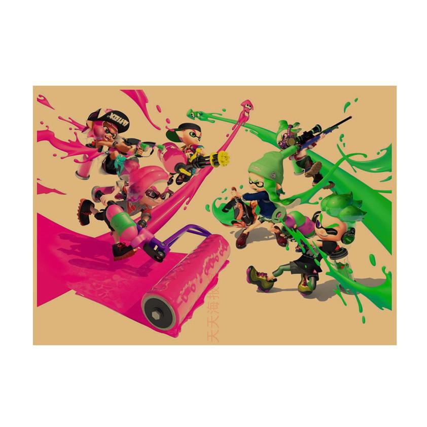Splatoon Warriors Anime Poster - Retro Kraft Paper Wall Art for Game Rooms & Cafes