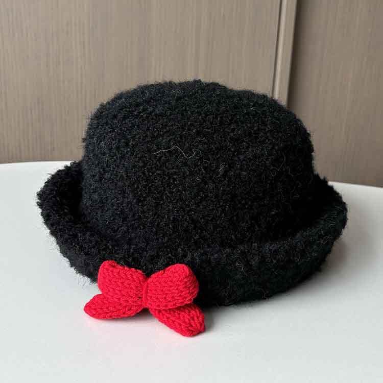 New Autumn And Winter Wool Woolen Top Hat, Small Fragrant Wind Bow Basin Hat, Women'S Dome Shows The Face, Small Warm Plush Hat