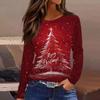 Christmas Style Women's 3D Christmas Tree Print Pullover Round Neck Long-sleeved T-shirt Festive Color Casual Top