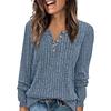 Women's Round Neck Ribbed Patchwork Solid Color Button T-shirt