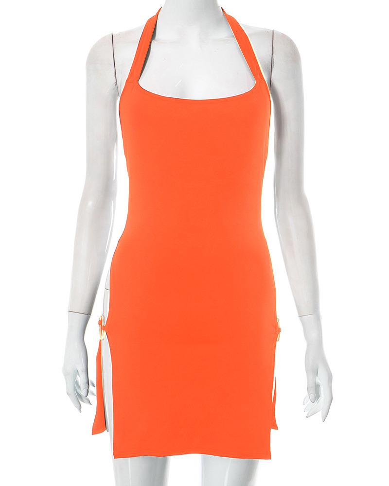 

European/American Style 2026 Summer Halterneck Backless Bodycon Dress Small помаранчевий
