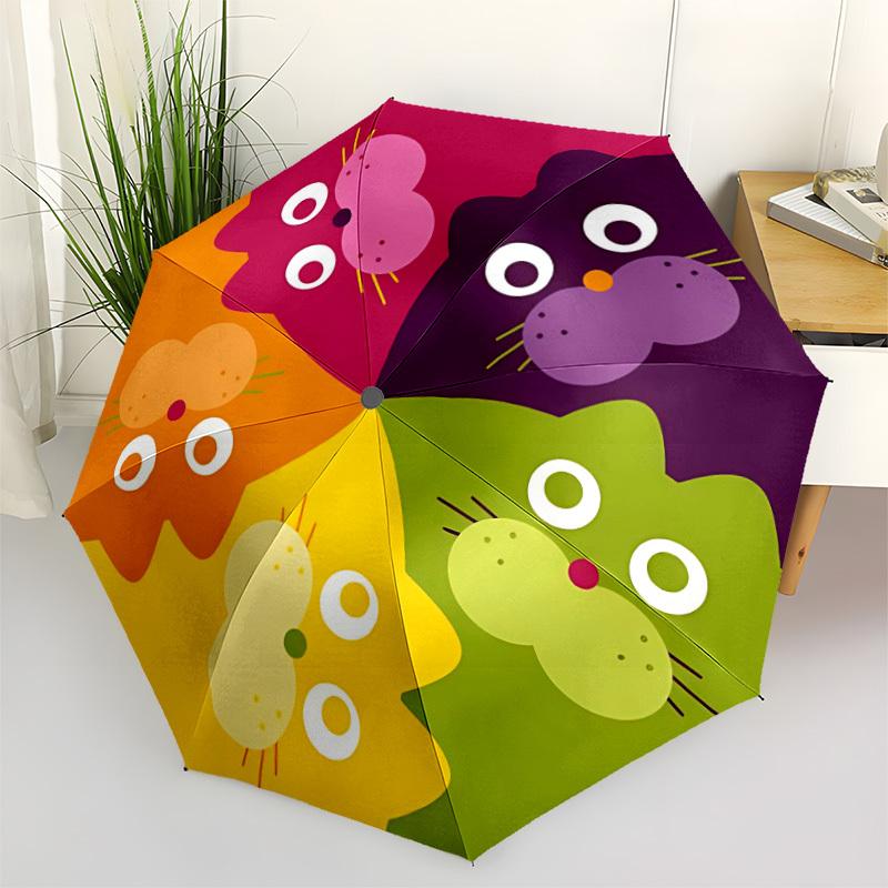 1pc Colorful Cats Fashionable Automatic Opening/Closing Folding Umbrella with 8 Bones, Windproof Portable, Daily Use017