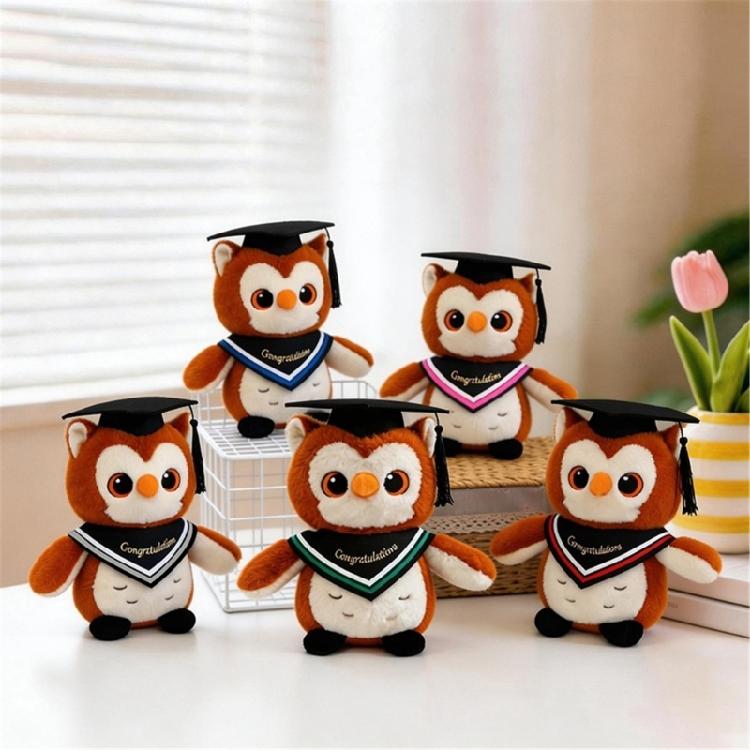 Plush Owl Toy with Doctor Hat Graduation Themed Accessory Unique Gift For Preschoolers Home Decoration