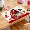 1-Set Gnome Couple Placemats - Buffalo Plaid & Polka Dots with Hearts & Bows, Hand Washable Table Mats Suitable for Valentine's Day