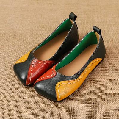 Nuove scarpe da donna in pelle di mucca fatte a mano, mocassini vintage di lusso, con punta quadrata e patchwork, da donna, basse e slip-on.