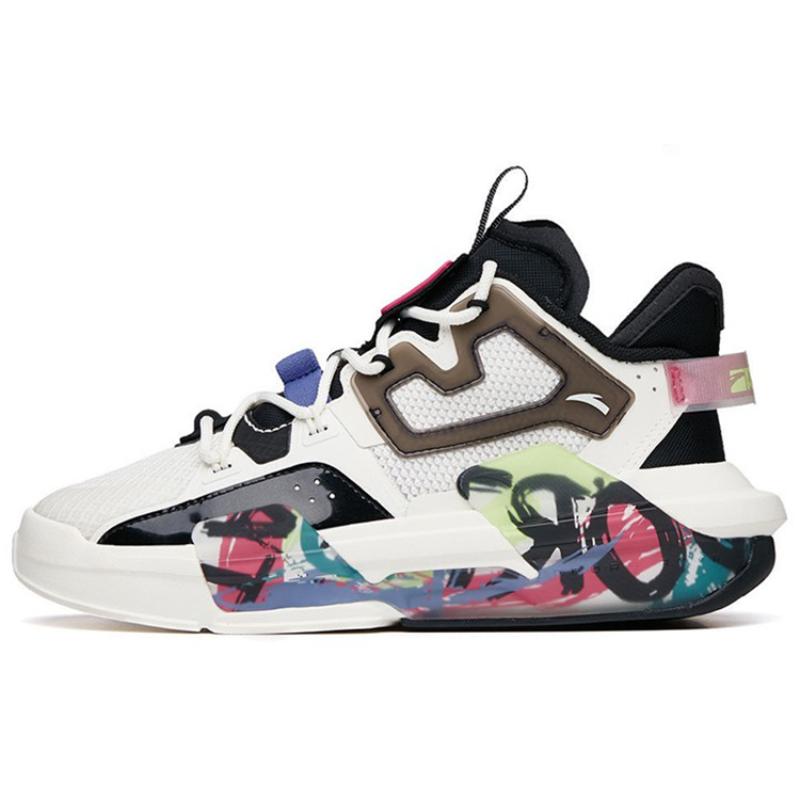 ANTA Bastard Casual Shoes Women s Mid top Ivory White/Black/Magenta Sneakers 122138081-5 36
