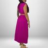 Women's Spring New Solid Color Round Neck Sexy Waist-exposed Hollow Slit Dress