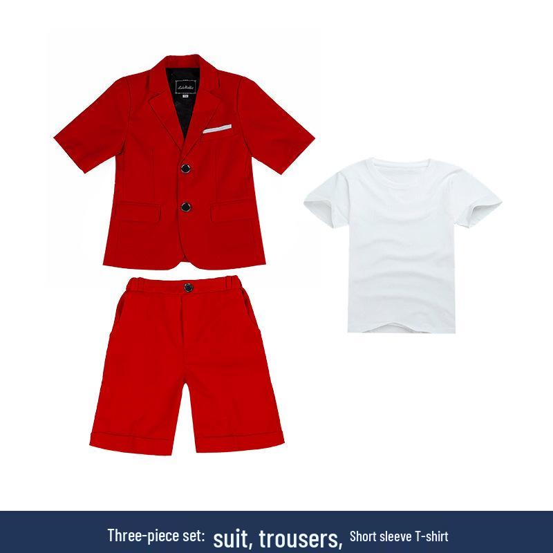 Completo Estivo Casual Blazer & T-Shirt per Bambini - Outfit Monocolore a Maniche Corte per Piccoli Fiori