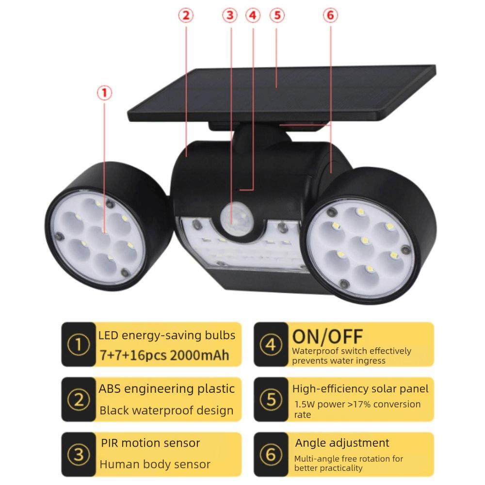 Rotating Design Motion Sensor Lights Dual Head Solar Wall Lights Security Lights Garage Use