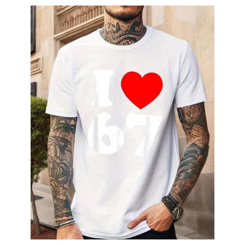 

Men Vintage 67 Number Print T-Shirt - Oversized Short Sleeve Crew Neck Top , Suitable for Summer, Machine Washable Casual Wear for Gym, Everyday S белый