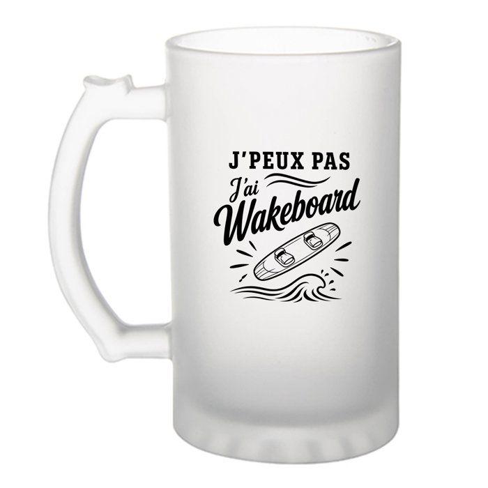 Chope à bière - PLANETEE - J’peux pas j’ai Wakeboard (minimaliste) - Givré 470 ml - Verre trempé - Impression sublimée