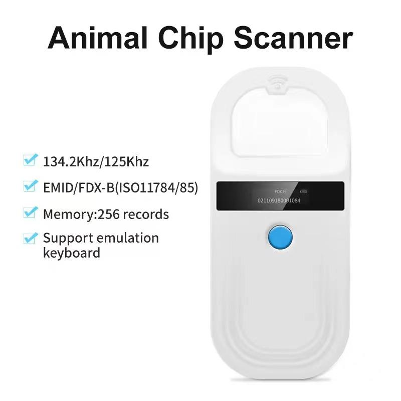 128/256 Records Portable Animal Clip Scanner Pet Microchip Display Screen Scanner Animal Handheld Reader for Animal Management