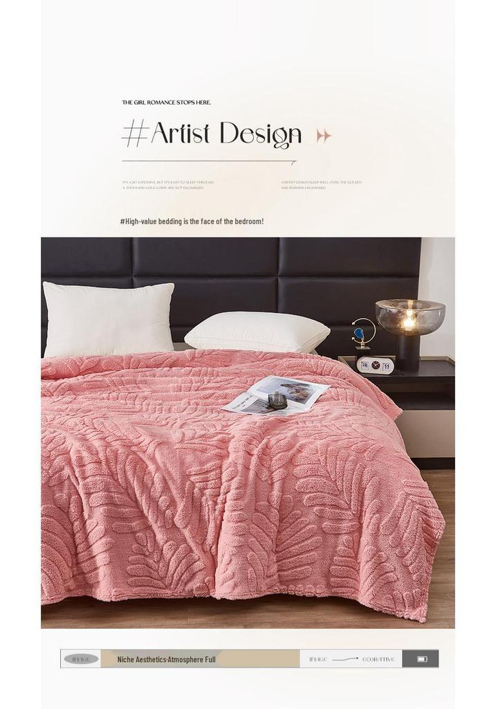 Multi-Functional Plush Jacquard Coral Fleece Blanket - Solid Color, Customizable for Office or Home Use