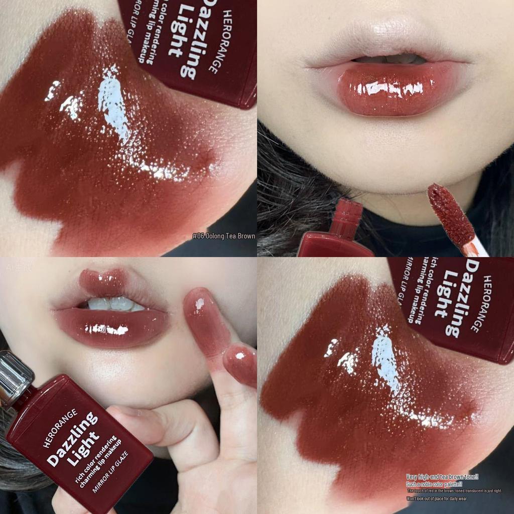 HERORANGE Mirror Water Lip Gloss: Natural Whitening, Non-Staining, Perfect for Bare Face, Ideal for Students, Autumn/Winter Makeup.