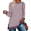 2026 New Long-Sleeve Round-Neck Color-Block Slit Top for Women, Loose Casual Pullover T-Shirt
