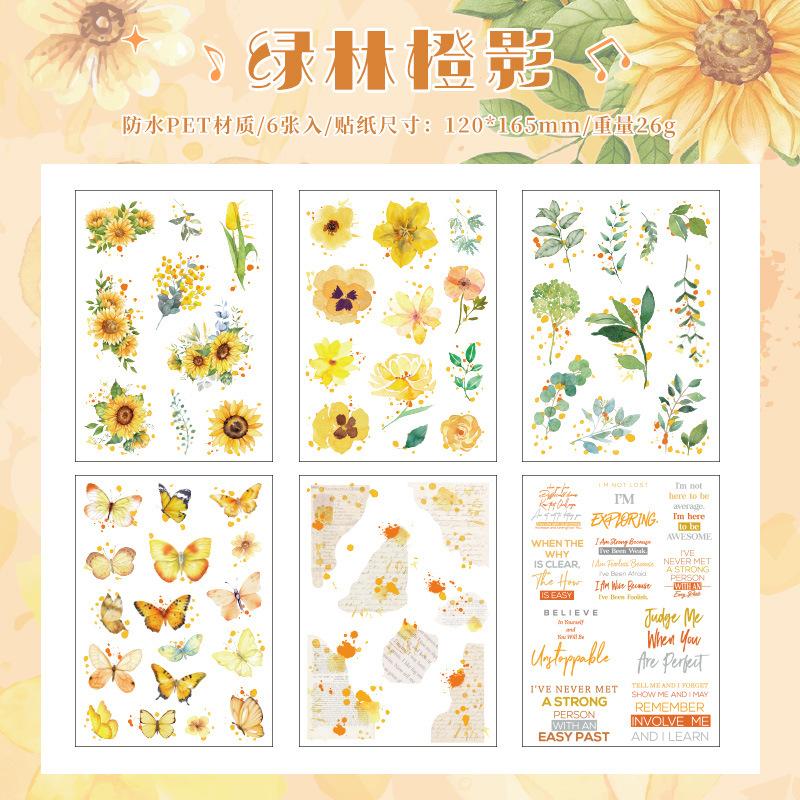 6 - Piece Butterfly & Flower PET Sticker Pack, for Hand - Account and Scrapbook Decoration