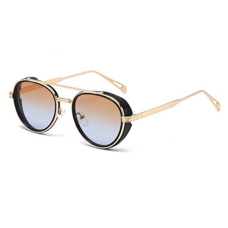 New European and American fashion personality oval side bag sunglasses men's retro punk style sunglasses women