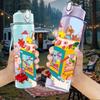 1PC Colorful Magic Box Doodle Art Pattern 750ml Color Plastic Sports Water Bottle Leakproof Flip Straw Lid Suitable for Sports Office Home Use