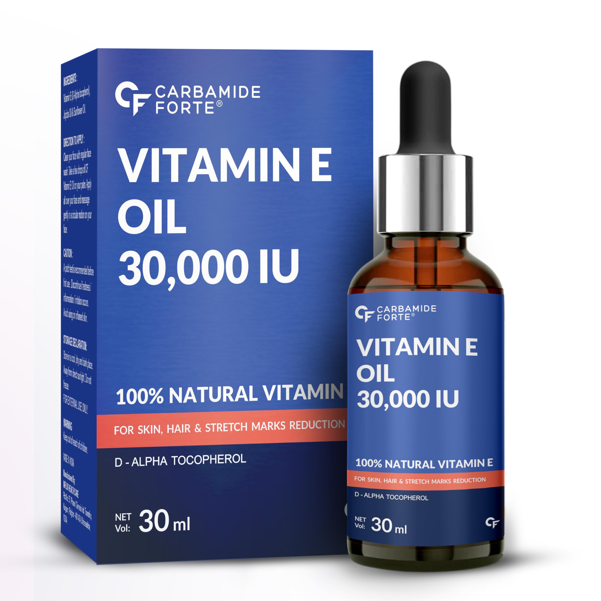 Carbamide Forte Vitamin E Oil For Face & Hair | Vitamin E for skin | Vitamin E supplement | Vitamin E Oil | 30000 IU |30ml