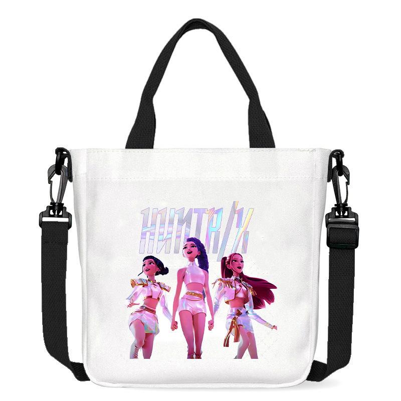 KPop Demon Hunters Shoulder Bag Kawaii Cartoon Handbag Large Capacity Crossbody Fashion Portable Canvas Storage Bags Gift Kid Friendly Entertaining