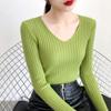 Autumn and Winter V-neck Knitted Sweater for Women Fashion Slim Fit Long Sleeve Base Pullover Sweaters Tops Ladies Elegant Solid Woman Knitwear 24978