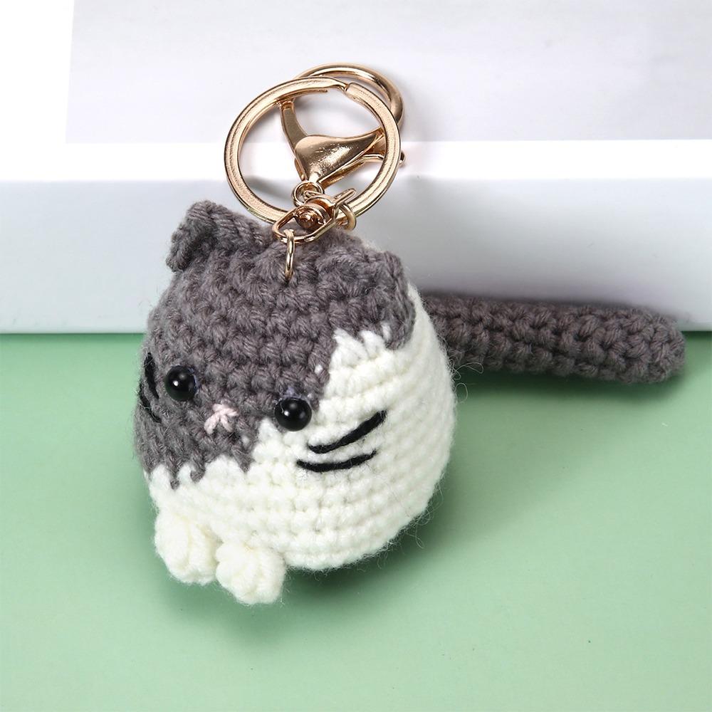 Handmade Crochet Cat Keychain Multi-color Cat Plush Keychain Cute Kitten Doll Keychain Gift Giving