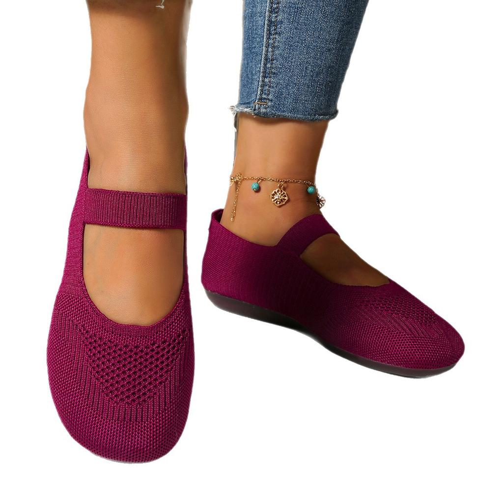 Fashion Autumn New Womens Fashion Round Toe Flat Non-Slip Womens Shoes Solid Color Mesh Shallow Mouth Slip-On Women Shoes Large Size