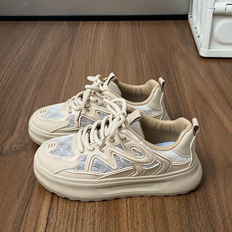 

Lace mesh breathable little white shoes women s shoes thin 2025 summer new versatile thick-soled lightweight sports and leisure shoes 40