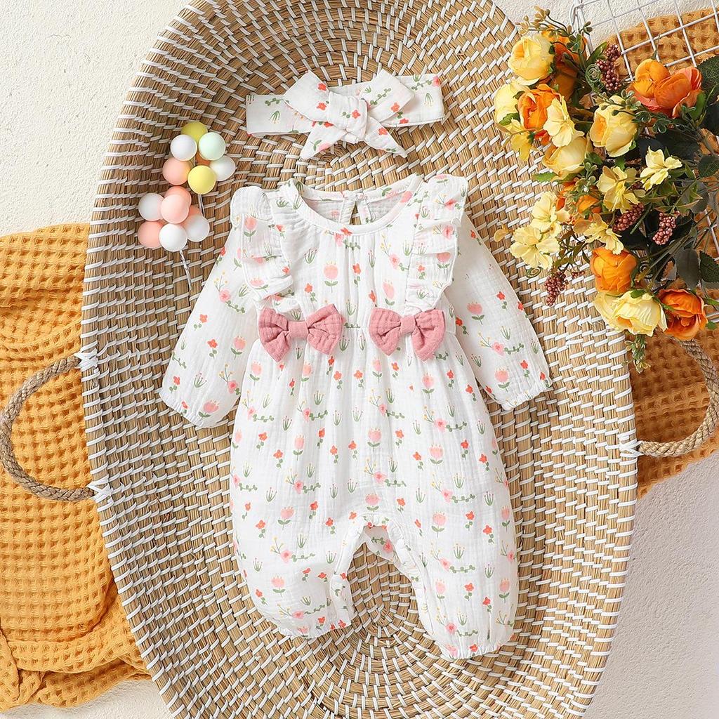 Tuta con Stampa Floreale e Set Fascia per Bambina (0-6 mesi)