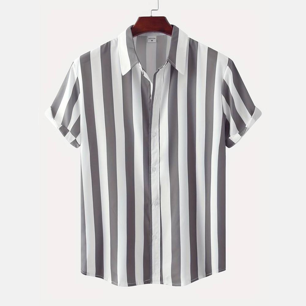 2026 Hawaii Camicia a Maniche Corte a Righe da Uomo Top Casual da Ufficio da Uomo T-shirt Oversize Camicia Bottoni Estiva da Uomo 5XL