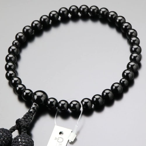Nenju Women's Prayer Beads, Approx. 8mm, Black Onyx with Pure Silk Tassel (Black) [Informal Prayer Beads, Kyoto Prayer Beads, Black Onyx, Informal