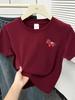 2026 Wine Red Plus Size Short Sleeve Women's T-Shirt: Flattering, Versatile, Round Neck, Belly-Hiding, Stylish Top