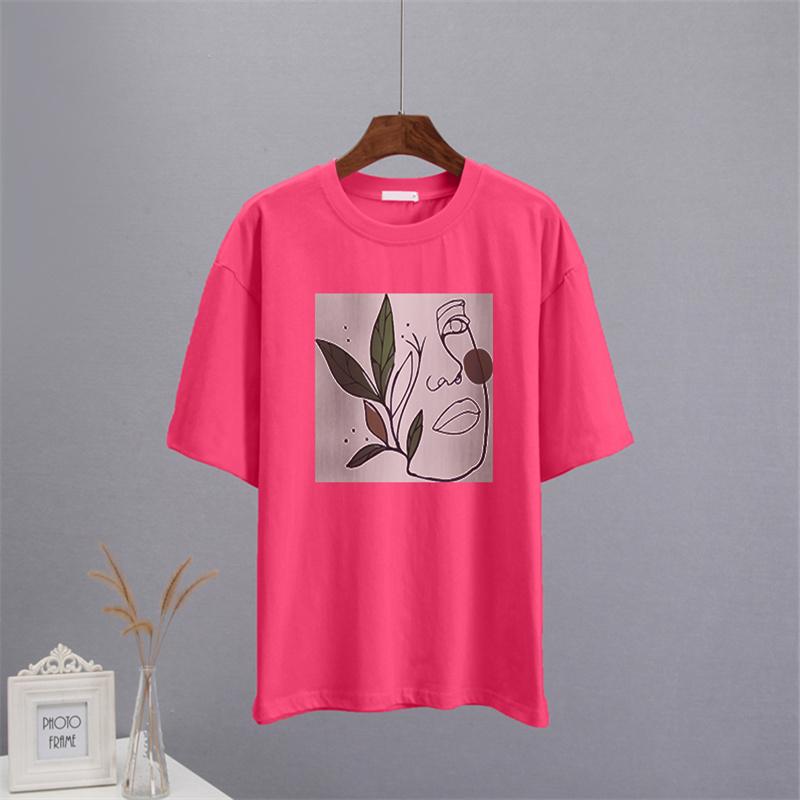 Shellsuning Abstract Character Graphic T Shirts Women Summer Soft Cotton Short Sleeve Tees Female Harajuku Chic Streetwear Tops